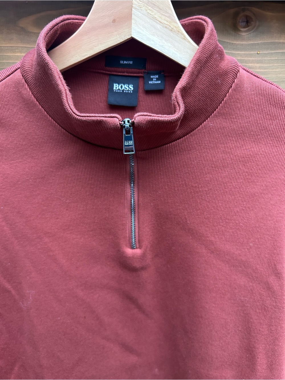 Hugo Boss men’s burnt orange quarter zip sweater